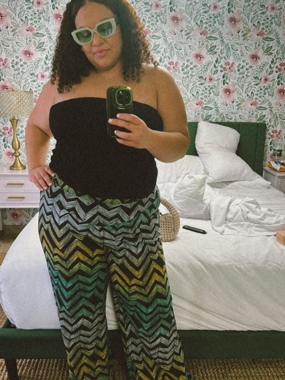 Melissa McCarthy Seven7 Wide-Leg Chevron Pants in Green, Yellow, Black
